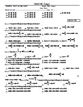 Kiểm tra 15 phút môn Toán - Mã đề 168
